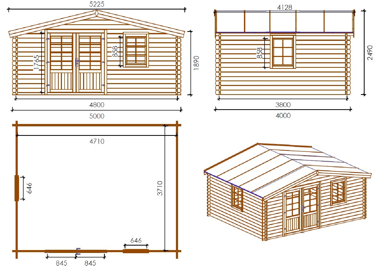 Caseta de jardín de madera 20 m2 - 5x4 m - 28 mm - Sklep ALTANKA