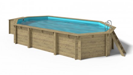 Wooden pool 7,57x4,07 - H.1,31 m - with filtration and cabinet for accessories