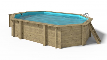 Wooden pool 6,53x4,41 - H.1,31 m - with filtration and cabinet for accessories