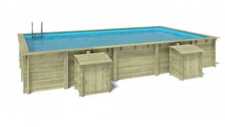 Wooden pool 9,20x5,20 - H.1,45 m - with filtration and cabinet for accessories