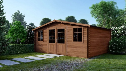 Casetta da giardino in legno - 34,80m2 - 5,90x5,90m - impregnata - 45mm - colore: marrone