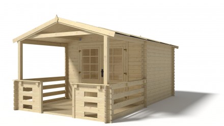 Abri de jardin en bois - 3x3 m - 15 m2 + terrasse avec balustrade et avant-toit en bois