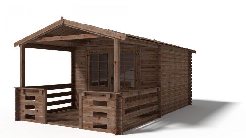Casetta da giardino in legno con veranda e tettoia - 15m2 - 3x3m - impregnata - 28mm - colore: marrone