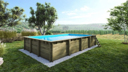 Wooden pool 8,20x5,20 - H.1,45 m - with filtration and cabinet for accessories
