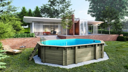 Wooden pool 6,57x4,57 - H.1,31 m - with filtration and cabinet for accessories