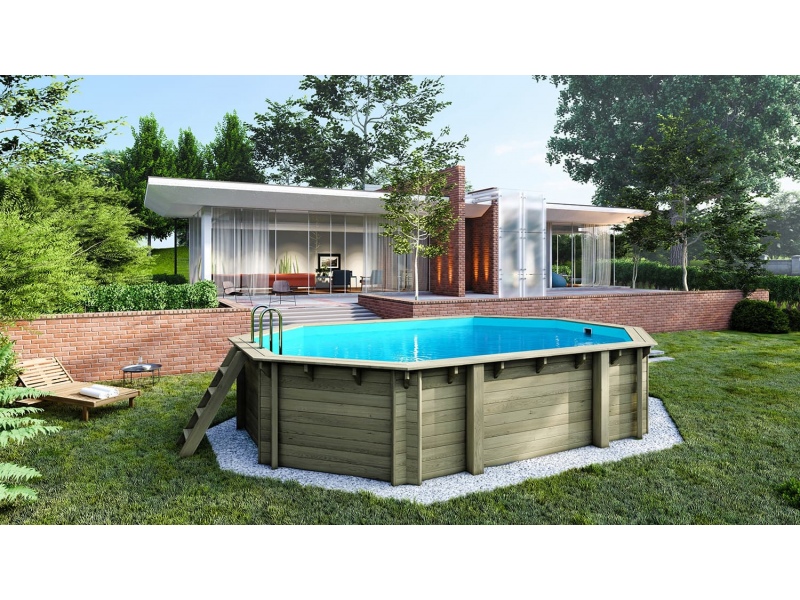 Wooden pool 6,57x4,57 - H.1,31 m - with filtration and cabinet for accessories