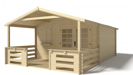 Casetta da giardino in legno con veranda e tettoia - 24m2 - 4x4m - 28mm - colore: naturale